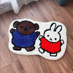 tapis sol antidérapant mignon motif lapins floral gris blanc bleu rouge rose vert