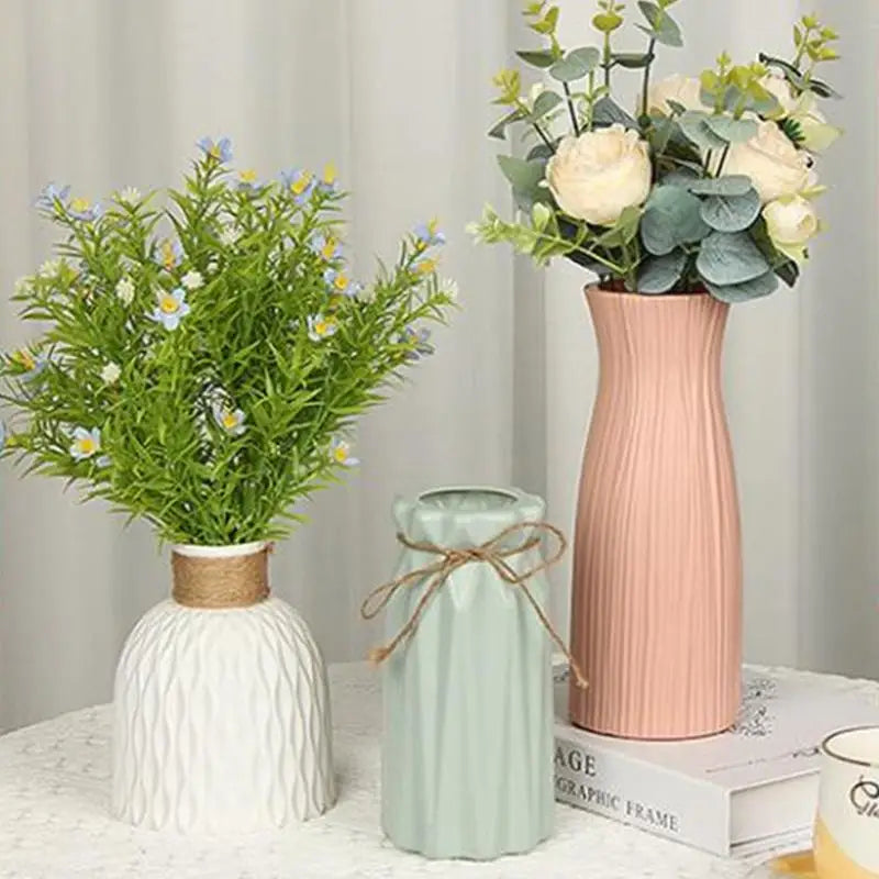 vases résine modernes blanc rose vert orange géométriques ruban jute