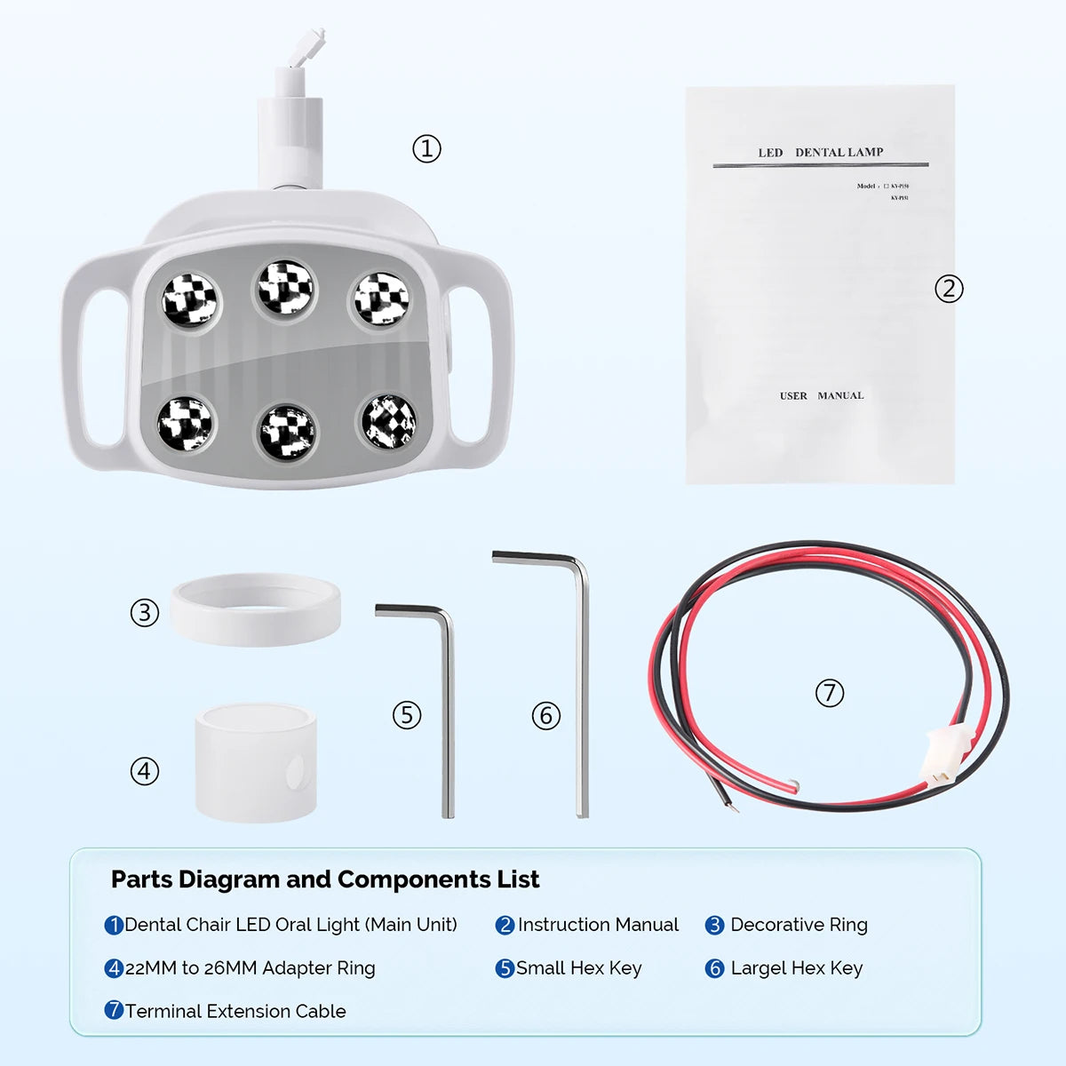 lampe led dentaire blanche moderne tringle anneau decoratif manuel utilisation six sources lumineuses led