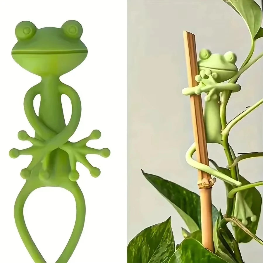 supports plantes forme grenouille vert texturé décoration jardin ludique enroulement tige plantes