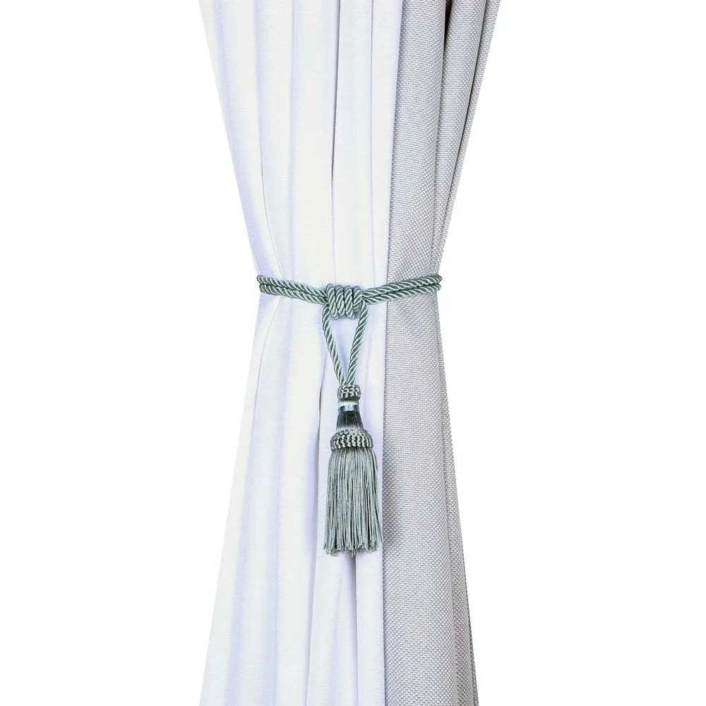 rubans rideaux classiques pompons beige argent bleu clair horizontal stripes tissu épais