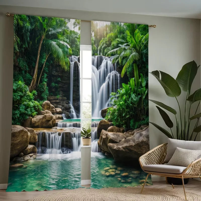 rideau imprimé jungle cascade moderne vert gris beige 100 polyester 60x150CM 75x166CM 105x230CM 130x210CM