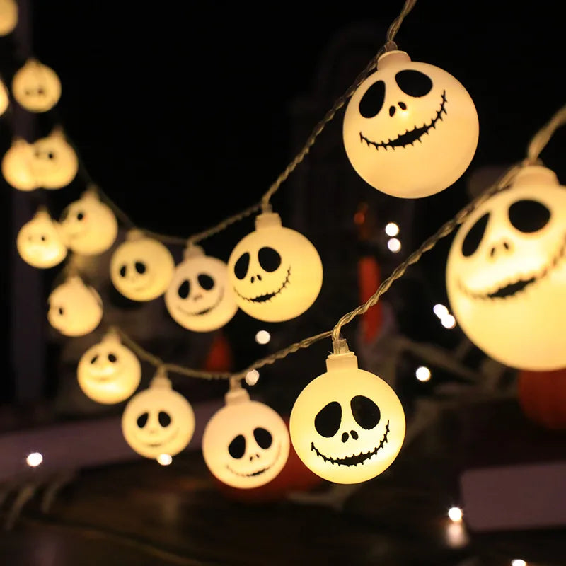guirlande lumineuse halloween squelette souriant blanc 3m 20leds batterie usb