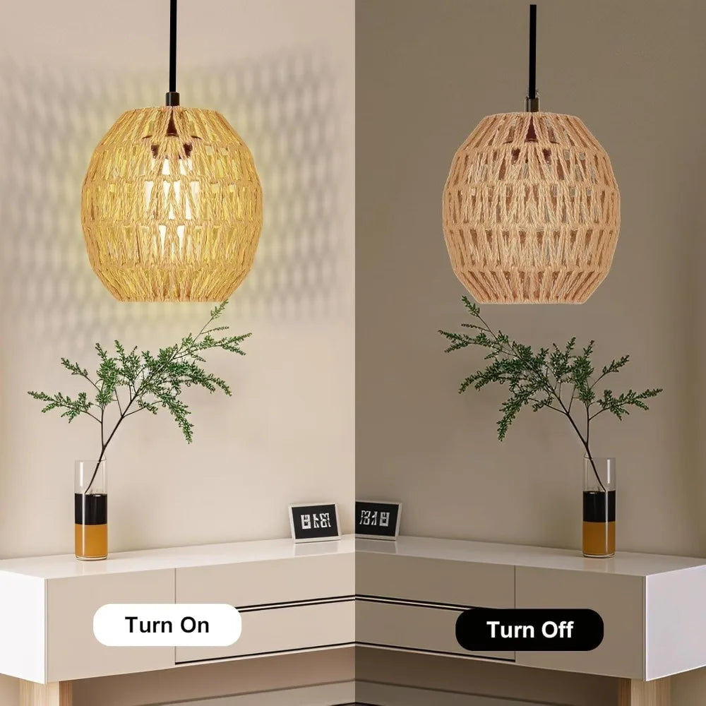 lampe suspendue moderne naturelle tissée interrupteur rotatif câble noir ampoules led 4.5m cable opacité