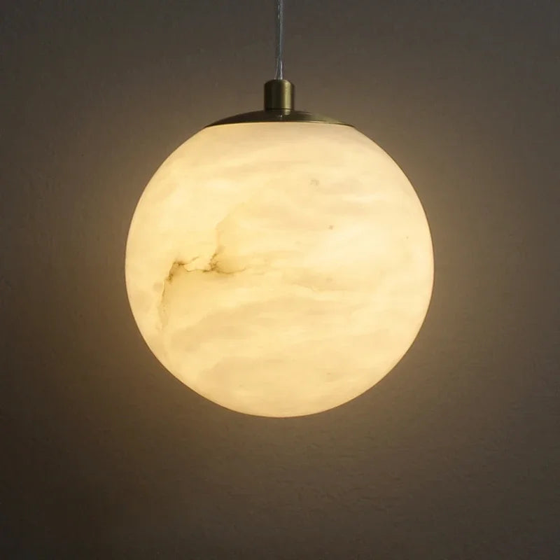 Suspension lumineuse marbre blanc crème veines modernes LED translucide chambre salon