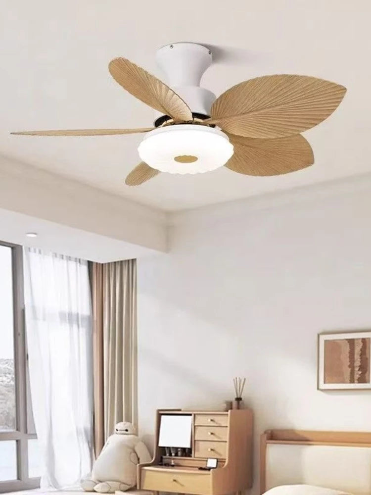 ventilateur led moderne feuilles palmier blanc beige opacité télécommande certification vde ul cqc