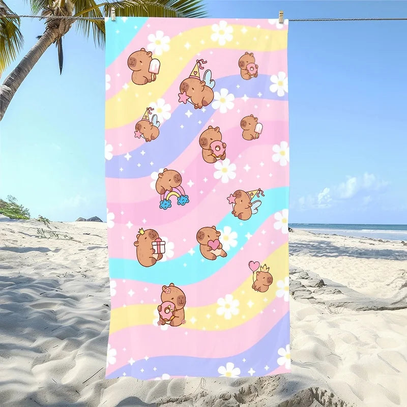 serviette plage dessins animés hamsters mignons rose bleu clair polyester absorption rapide dimensions variées
