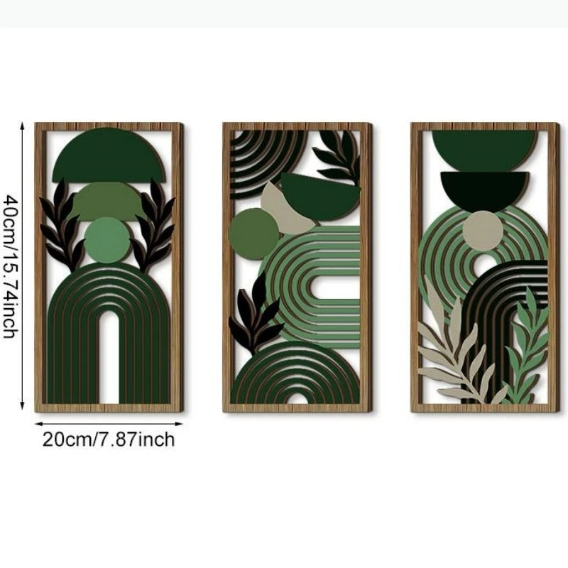 panneaux decoratifs murals modernes motifs vegetaux geometriques beige clair marron foncé vert foncé minimalistes