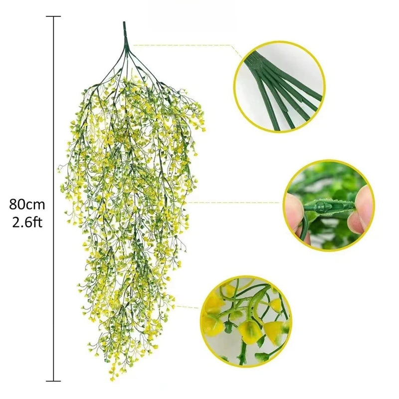 guirlande artificielle vigne verte décoration extérieure mariage petite fleurs blanches violettes naturelle suspendue 80cm
