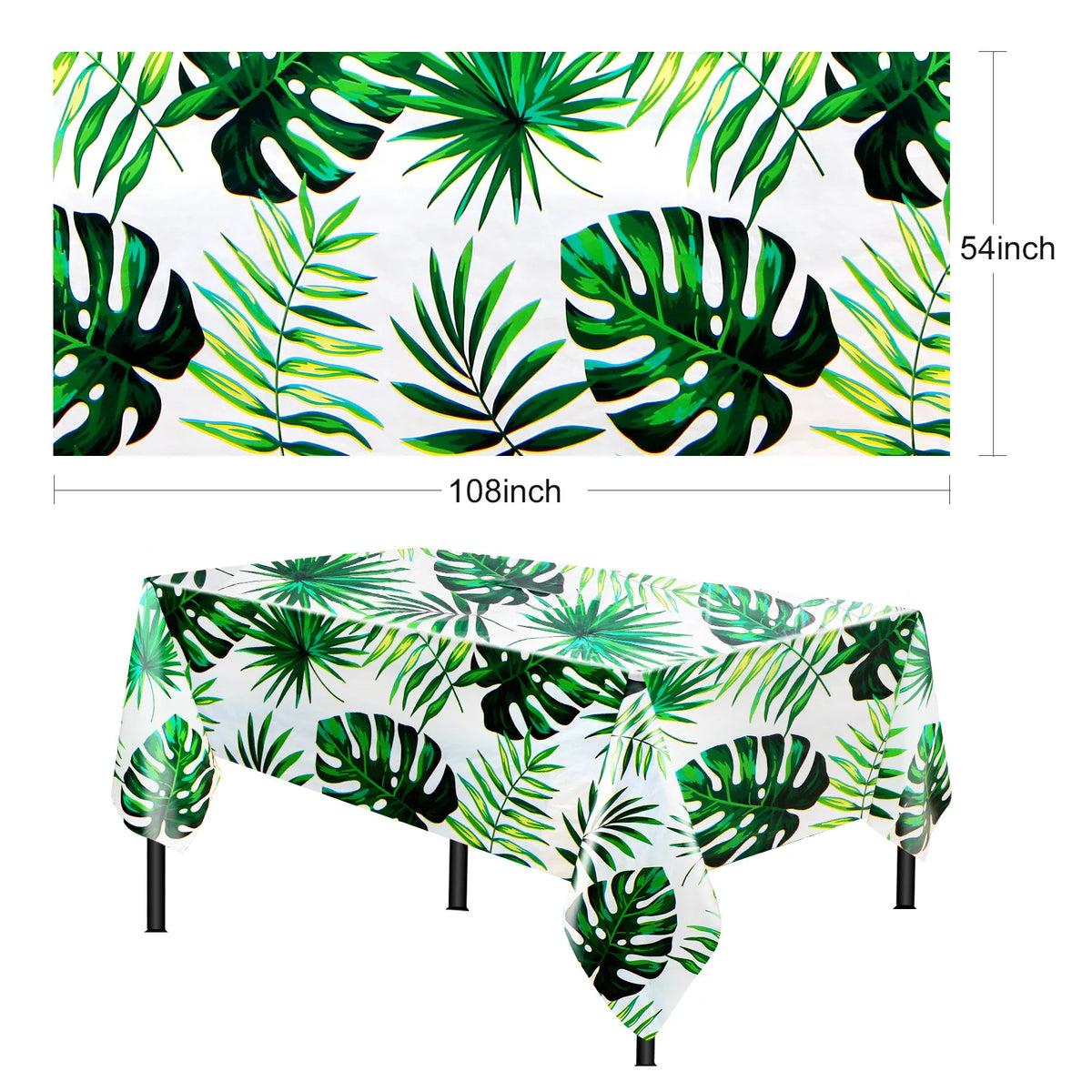 nappe jetable anniversaire motif tropical feuilles palmier fleurs verte moderne festivités été