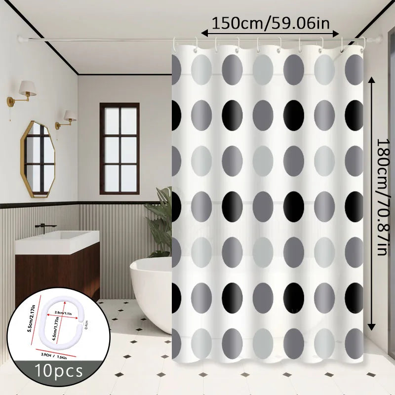 rideau douche moderne cercles noirs gris fond blanc opacité respectueux environnement