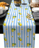 table cuisine lin rayé bleu blanc motif citron floral moderne