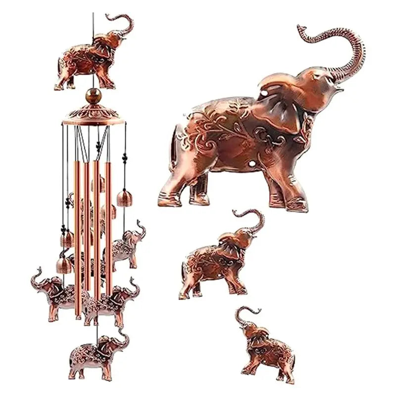 mobile musical vent éléphants bronze cloches décoratives asiatique suspension papillons gravures complexes