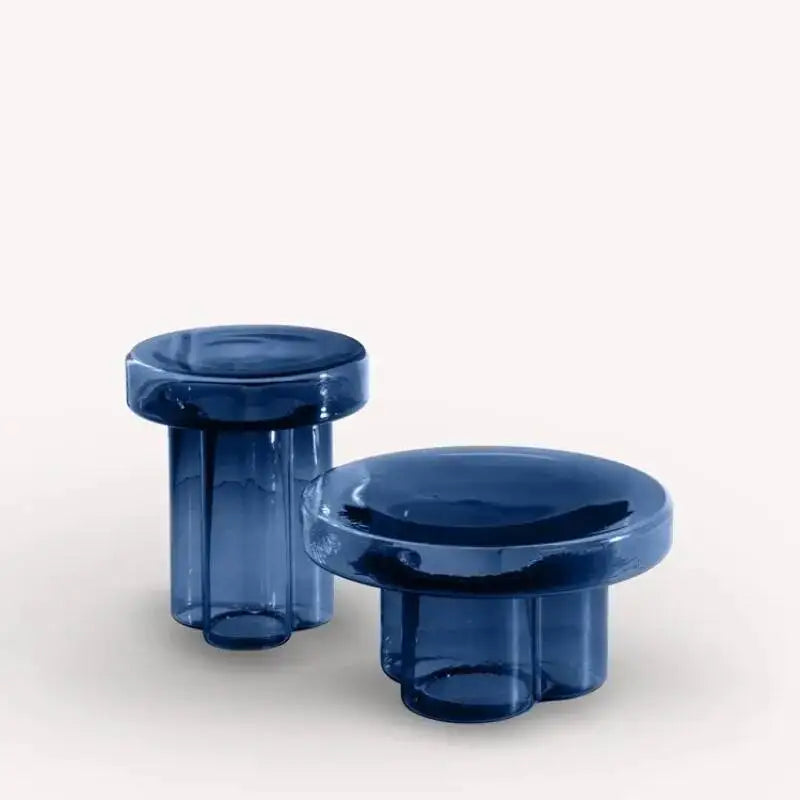 table d'appoint ronde moderne bois pierre couleur verte bleue transparente