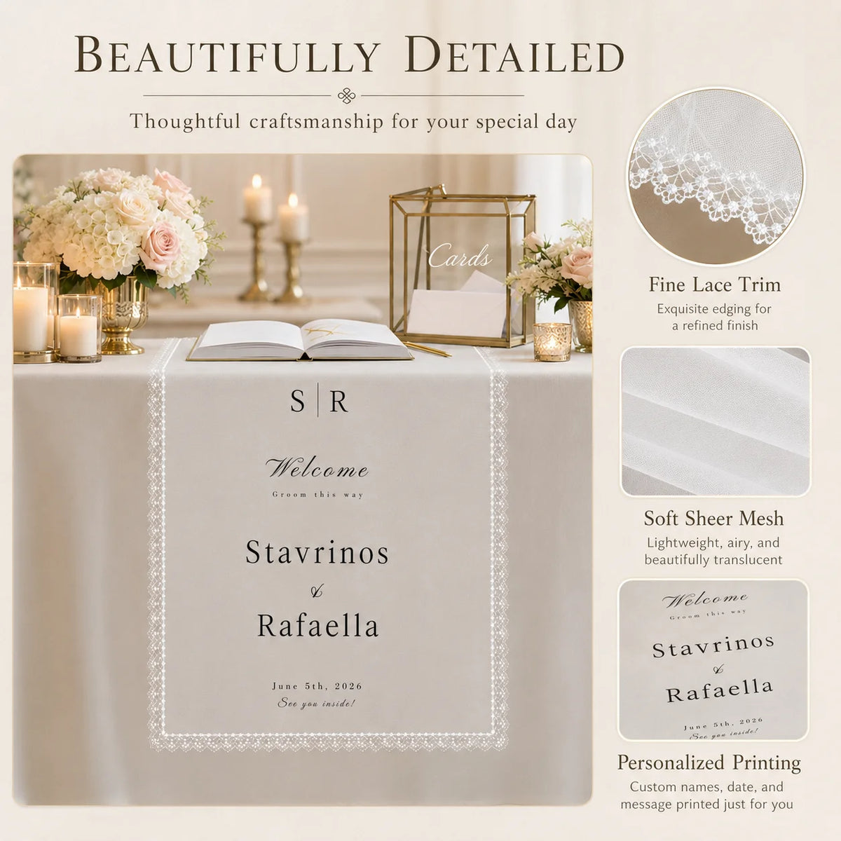 nappe table dentelle élégante blanc cassé mariage champêtre semi transparent festive