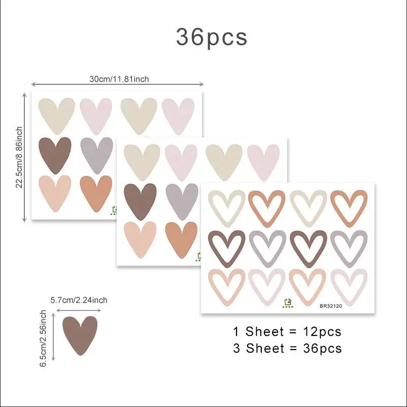 stickers muraux coeurs beige rose gris brun modernes adhésifs chambre enfants fonds écran