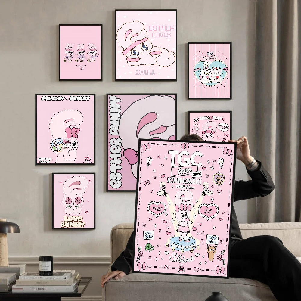 Affiche vintage lapin Esther mignon pour décoration chambre