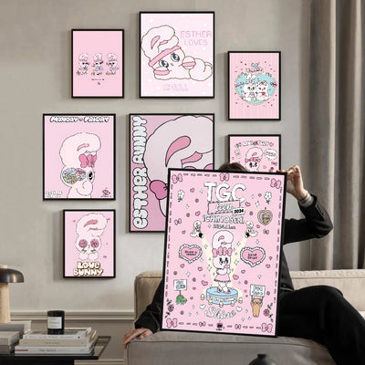 Affiche vintage lapin Esther mignon pour décoration chambre