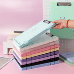 porte dossiers a4 moderne bleu clair vert rose jaune violet clips métalliques points blancs