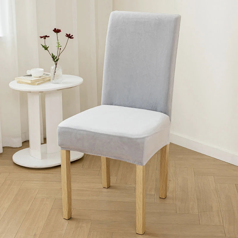 housse chaise velours doux élastique beige clair moderne salon restaurant 45cm longueur