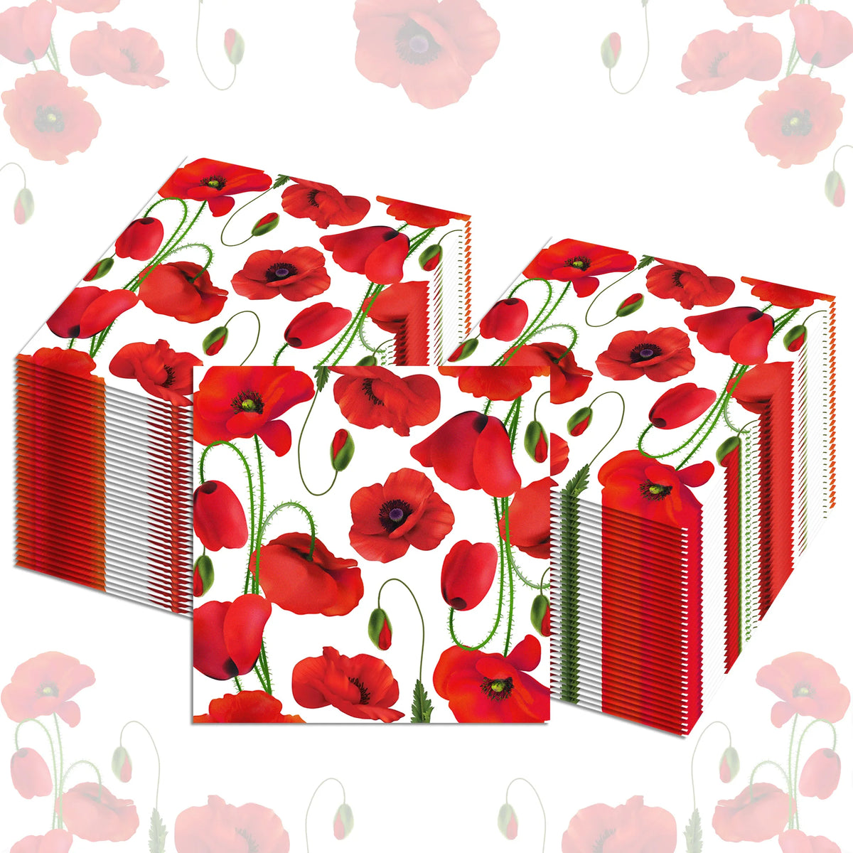 serviettes papier pliables motifs pavots rouges mariage anniversaire festives pack 20 pièces