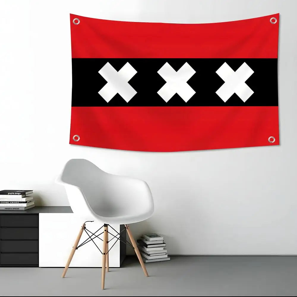 drapeau néerlandais amsterdam rouge noir blanc moderne géométrique métalliques intérieur extérieur 120x80cm 150x100cm