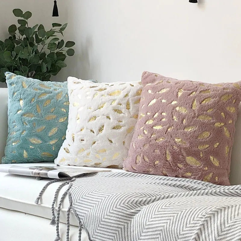 housses coussin plumes dorées fourrure moderne beige bleu rouge gris rose 43x43cm polyester respectueux