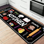 tapis cuisine imprimé moderne motifs kitchen noir blanc polyvinyle polyester durable