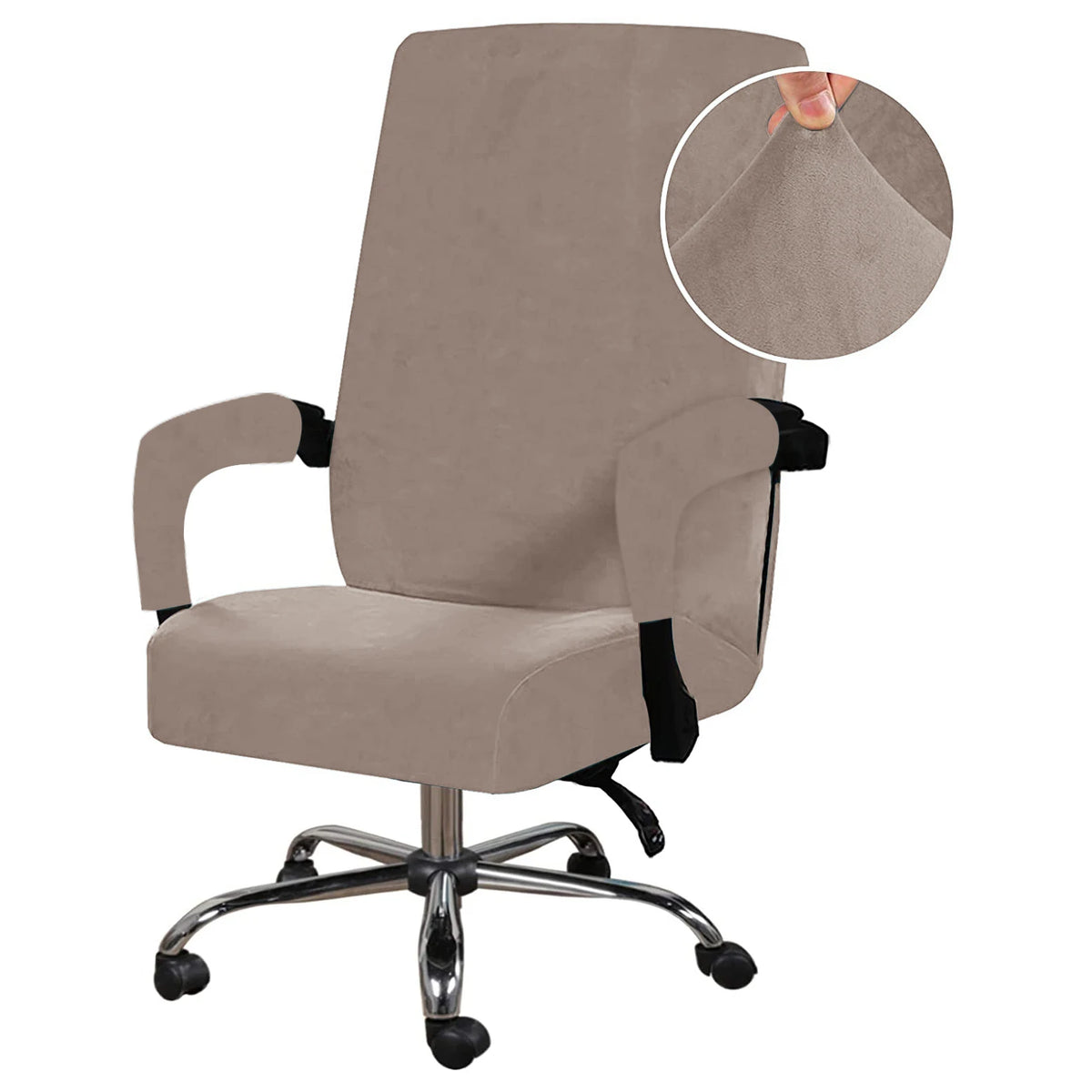 housse chaise velours doux moderne élastique fixe beige clair polyester elasthanne