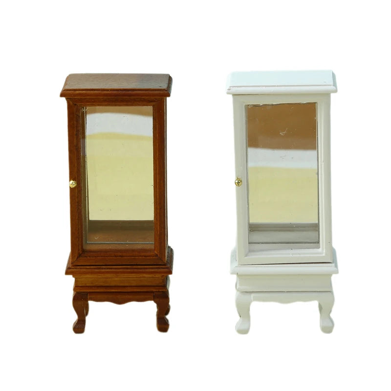 meuble miniature armoire verre transparent classique porte tiroir pieds sculptés blanc marron clair finition