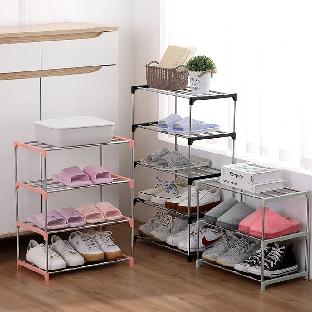 étagère chaussures empilable noir moderne rangement chaussures baskets bottes sacs pvc structure métallique panneaux