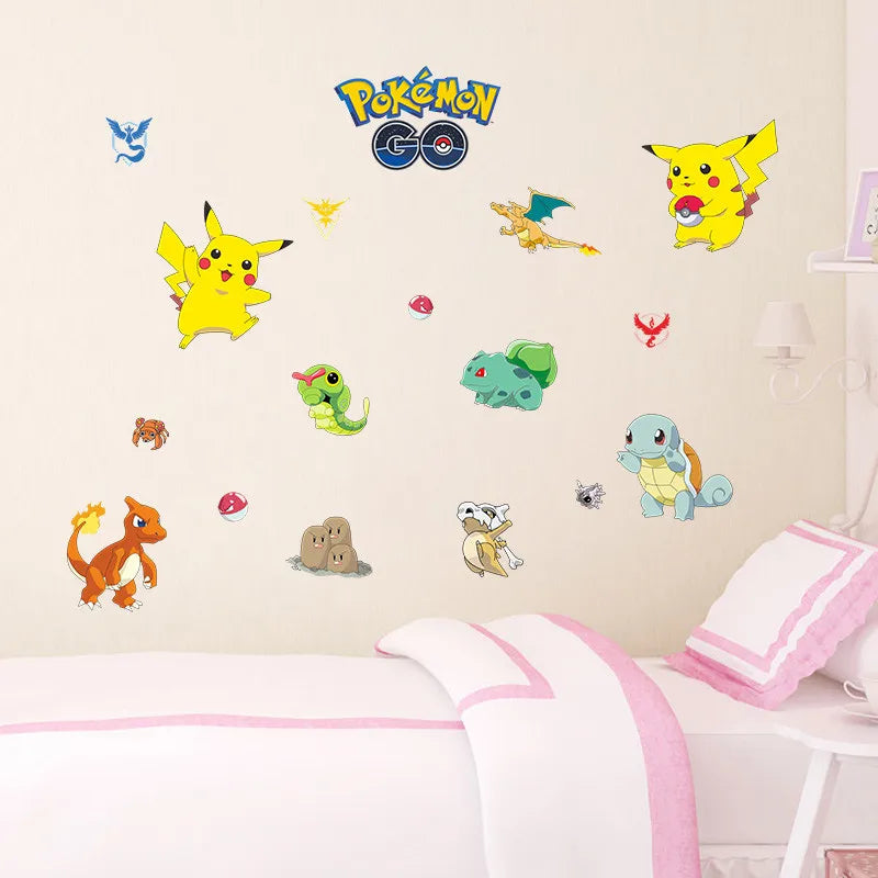 sticker mural 3d pokemon pikachu personnages animés arrière plan naturel adhésif