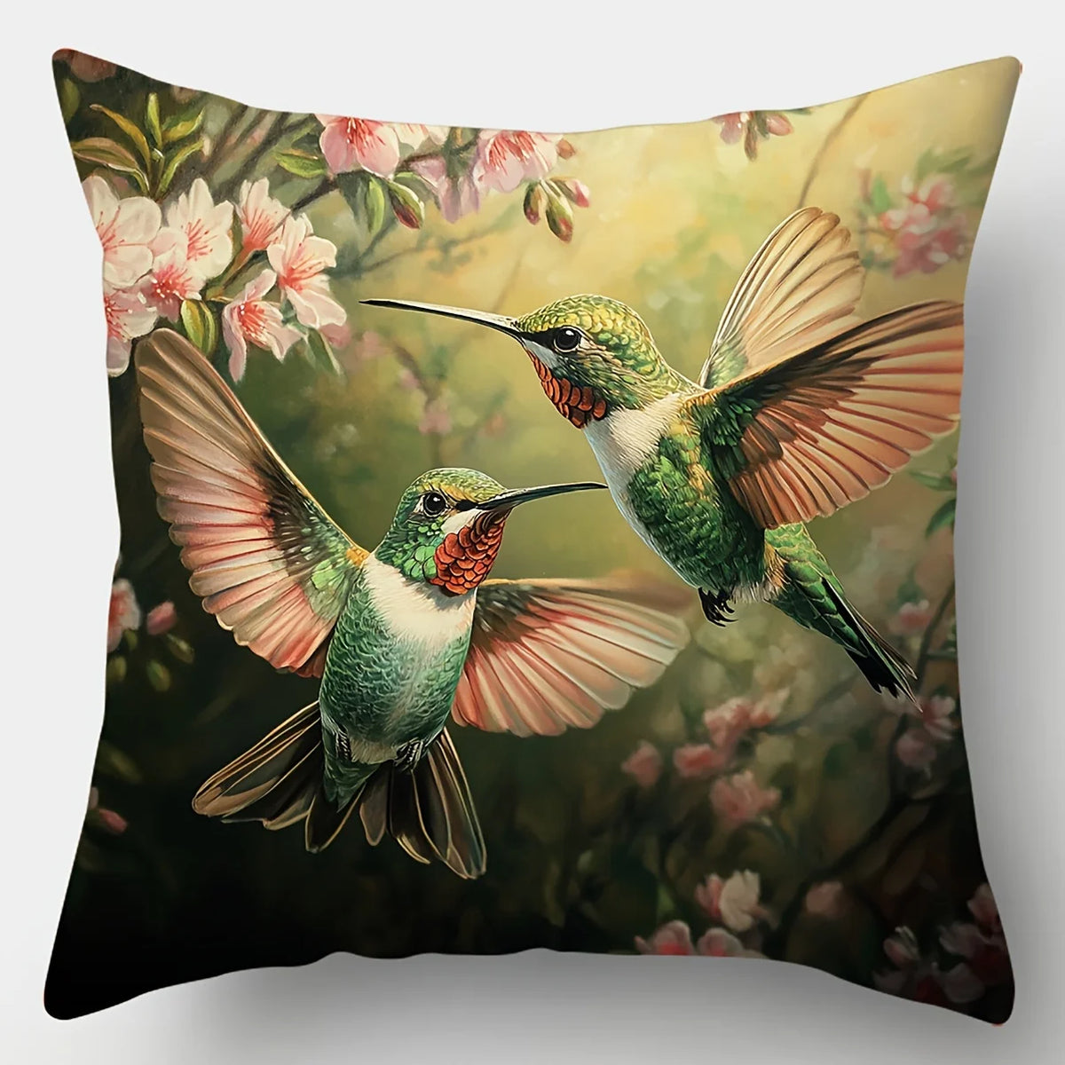 taies d'oreiller imprimées motifs fleurs colibris modernes polyester peachskin 40x40cm 45x45cm 50x50cm 60x60cm decoration