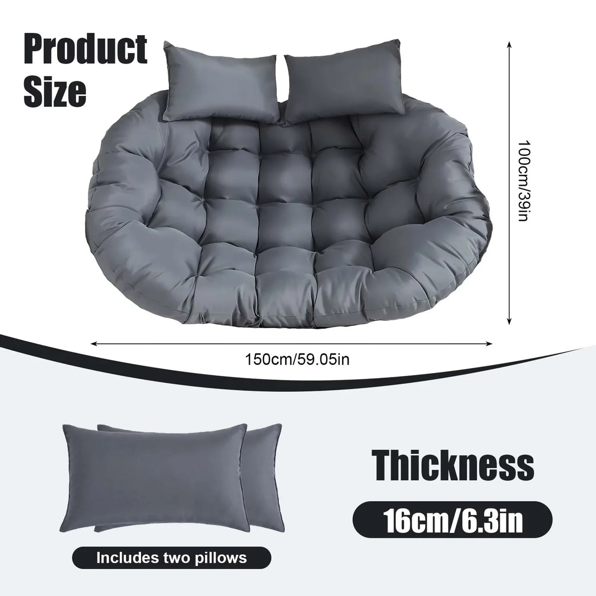 coussin suspendu gris quilted moderne imperméable anti uv doux respirant 150x100cm
