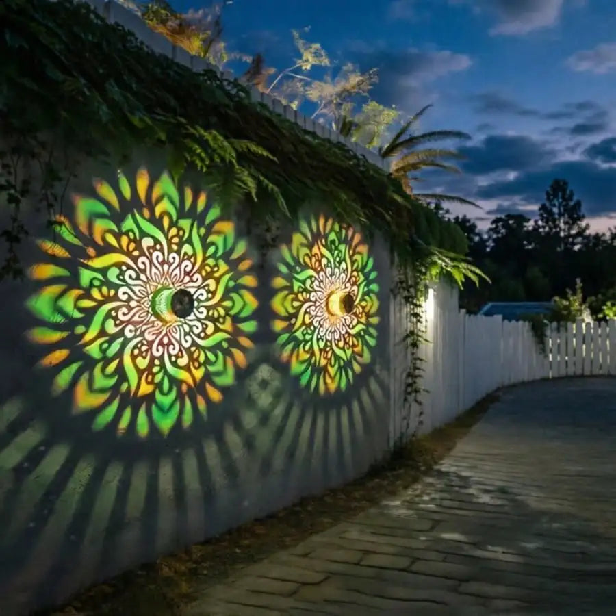 lampe solaire murale adhésive moderne mandala motifs floraux noir vert jaune orange ip65 cem