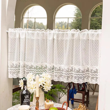rideau blanc dentelle points transparent classique romantique inclusion polyester farmhouse vintage
