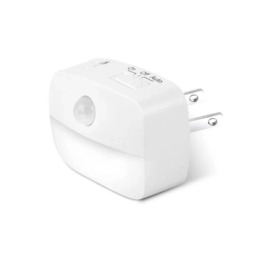 lampe nuit détecteur mouvement blanc moderne compact adhésif interrupteur manuel auto prise électrique