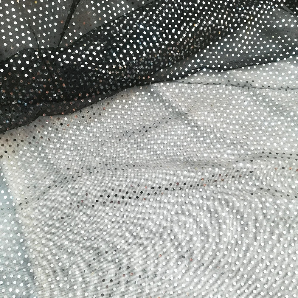 tissu polyester noir points dorés tulle transparent moderne élégant occasion fête largeur