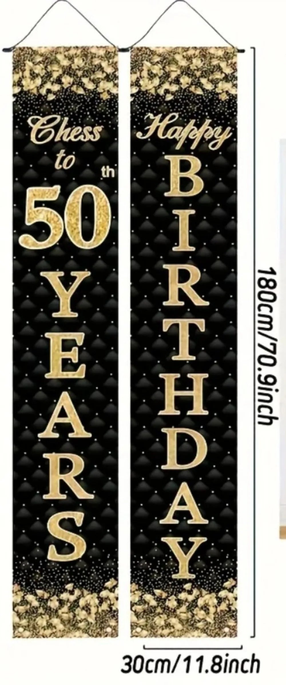 bannière noire dorée fête anniversaire décoration porte paillettes classique polyester opaques festives adultes enfants