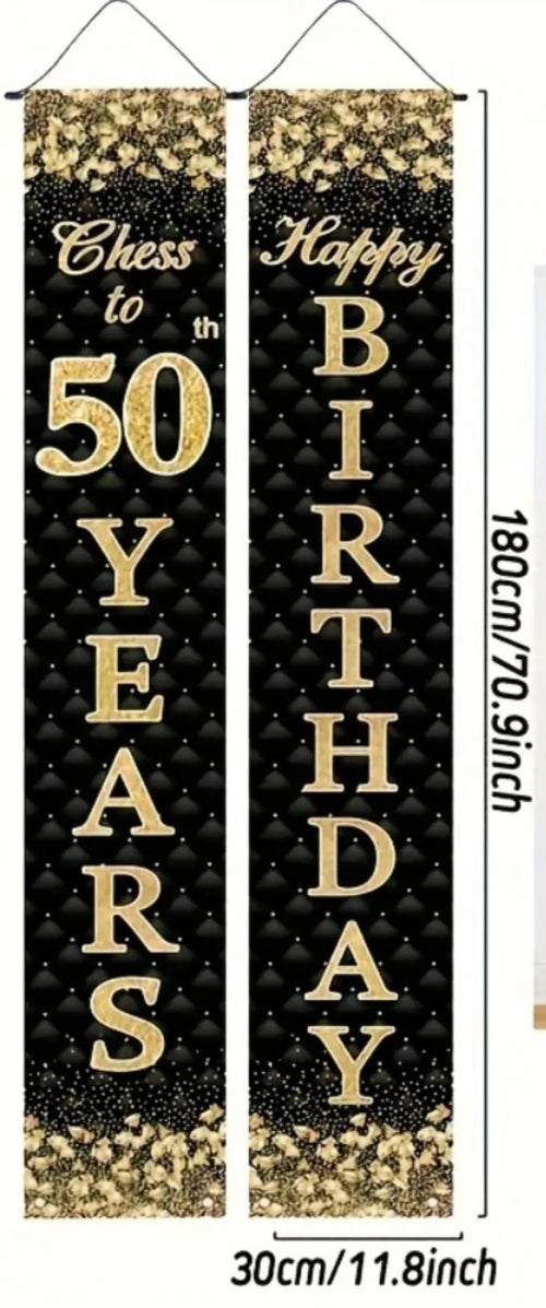 bannière noire dorée fête anniversaire décoration porte paillettes classique polyester opaques festives adultes enfants