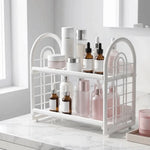 étagère deux niveaux blanc moderne rangement salle bain cosmétiques polyester réutilisable grande capacité