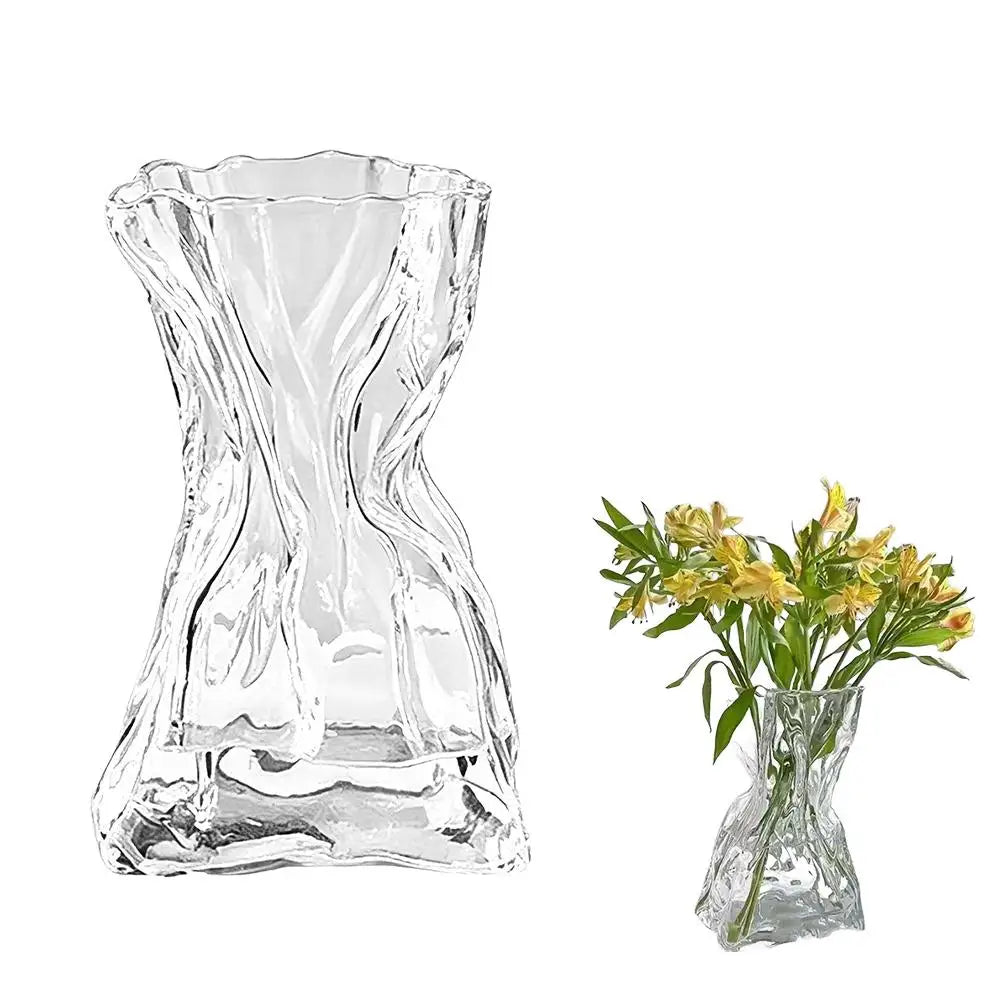 vase verre transparent plissé moderne élégant pot hydroponique décoration maison salon