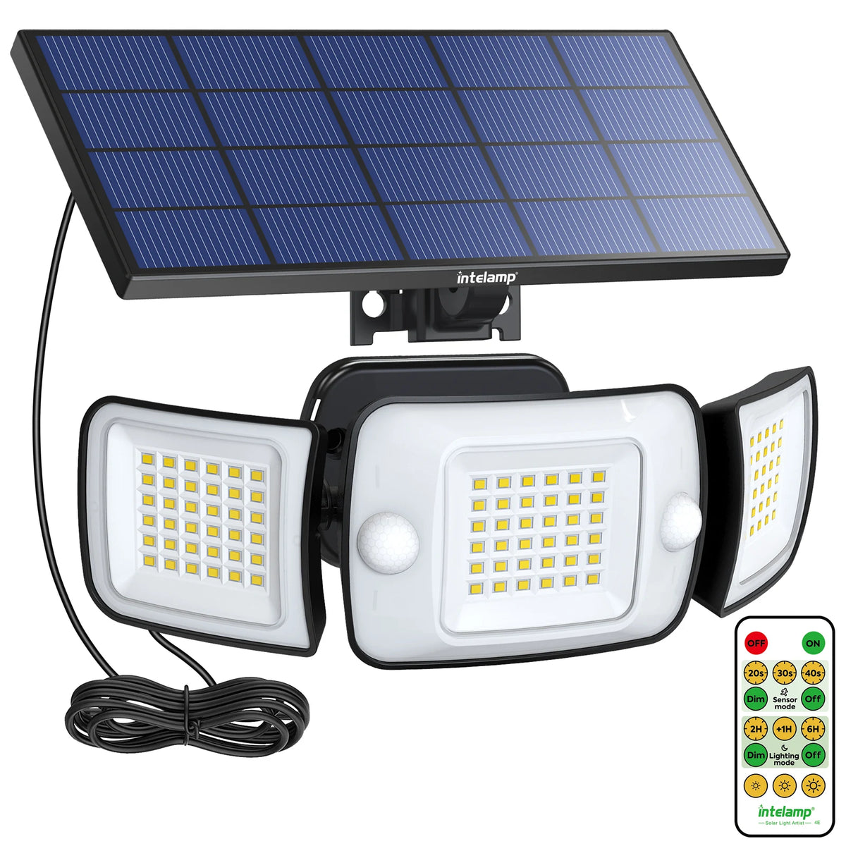 lampe solaire moderne panneau solaire noir cellules bleues capteur mouvement télécommande ledextérieur autonomeparquetjardinchemin