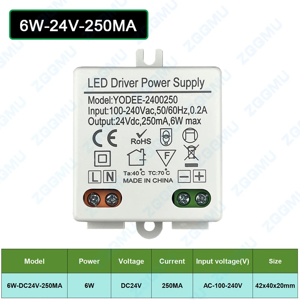 alimentation led 12v 24v 6w 10w 12w blanc moderne compact deux boutons deux bornes