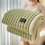 couverture double couche fausse fourrure beige rayures horizontales deux oreillers canapé
