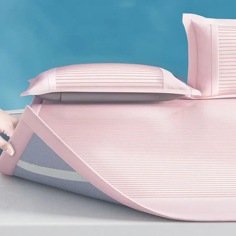 ensemble protège matelas coton viscose rose clair rayures verticales moderne lit chambre dormir doux