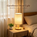 lampe table led tissu lin bois naturel minimaliste beige réglable éclairage chambre veilleuse usb