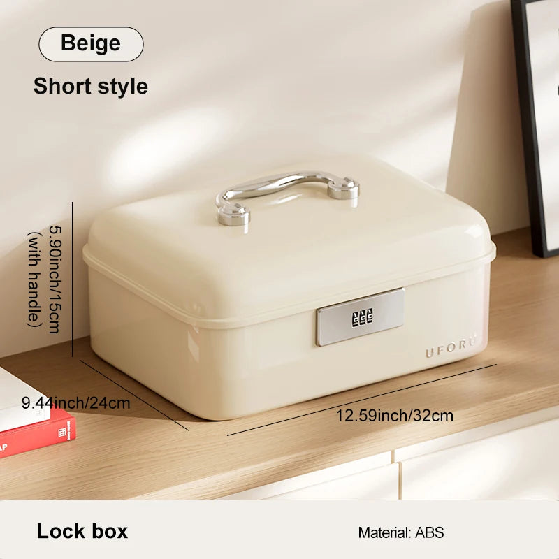 boîte rangement verrouillable double couche haute capacité réutilisable beige rouge vert classique poignée métallique