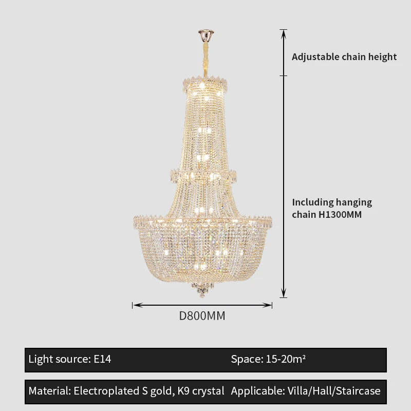 lustre cristal doré transparent classique chaîne ajustable ampoules e14 moderne chambre salon