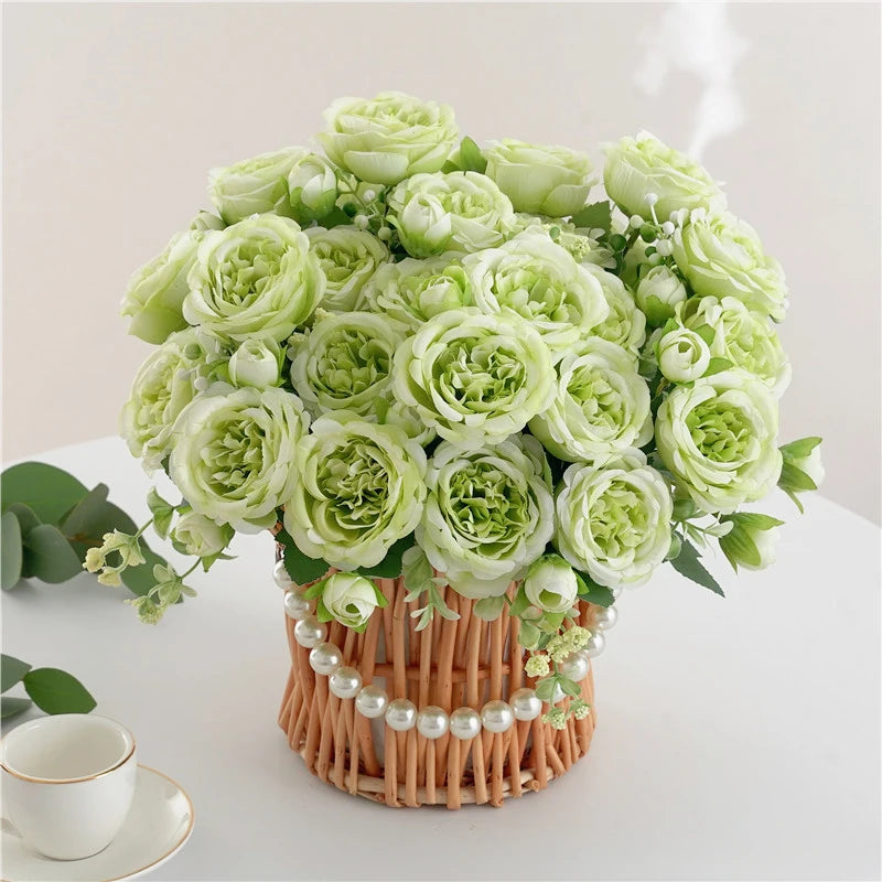 décoration mariage bouquet fleurs artificielles soie vertes blanches intérieur rustique naturel